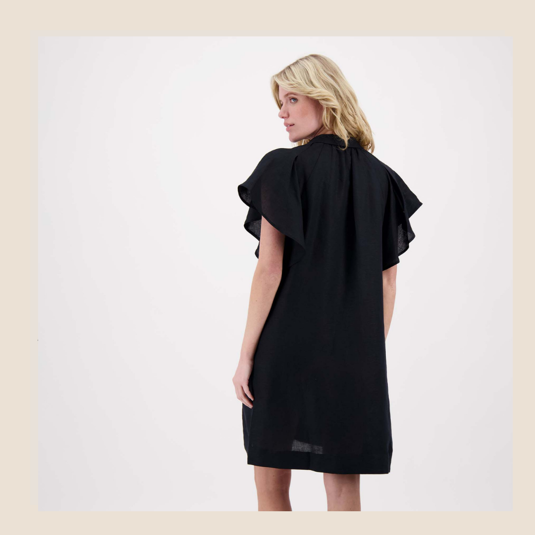 Zusss linnen / viscose jurk met fladdermouw en zakken - maat S, M, L en XL