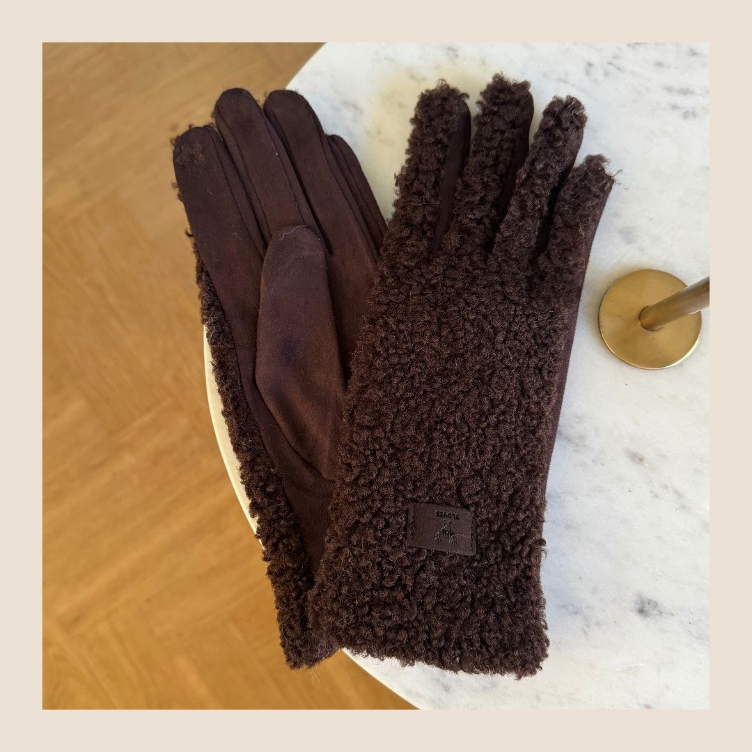 Handschoenen chocobruin met teddystof