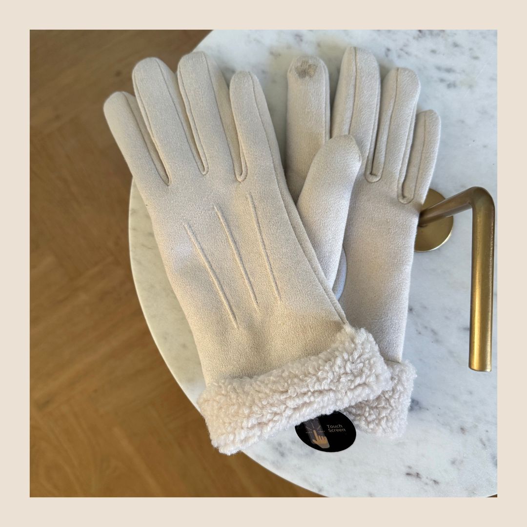 Handschoenen crème met bontrandje