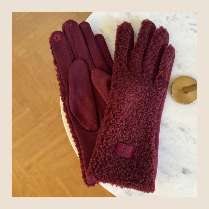 Handschoenen burgundy met teddystof