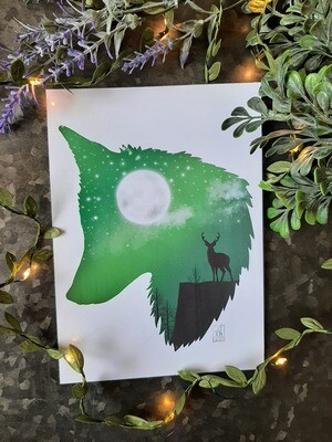 "Full Moon Fox" Silhouette Art Print 5x7