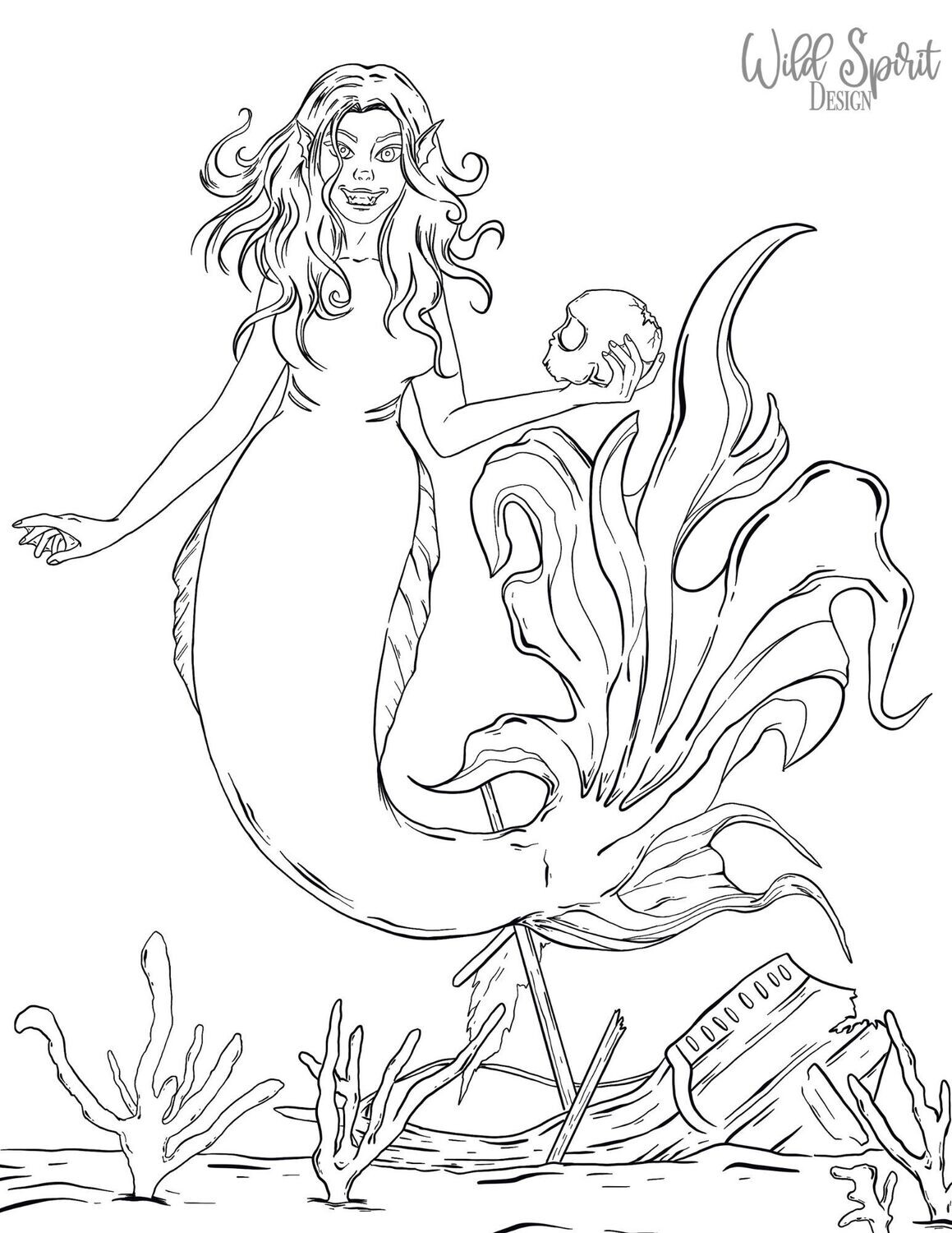 Sea Witch Coloring Page, Digital Download