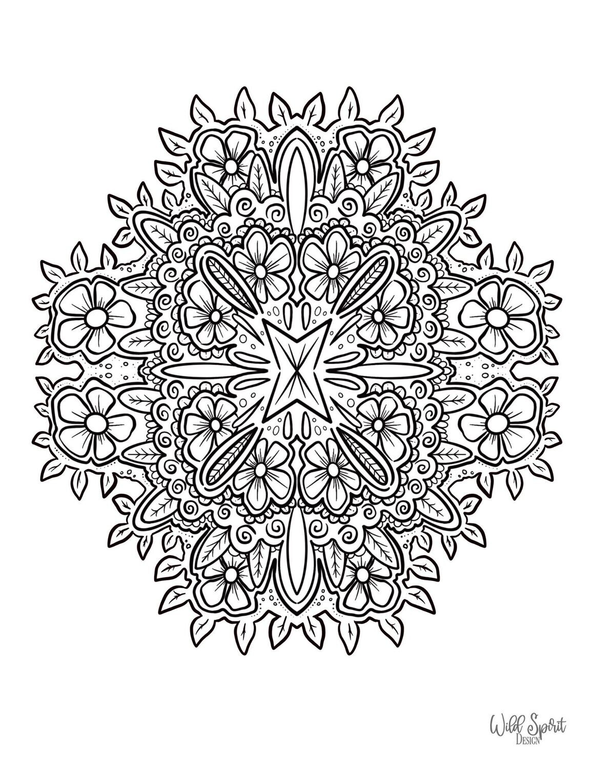Mandala Style 6, Zen Tangle Coloring Page, Digital Download, Floral