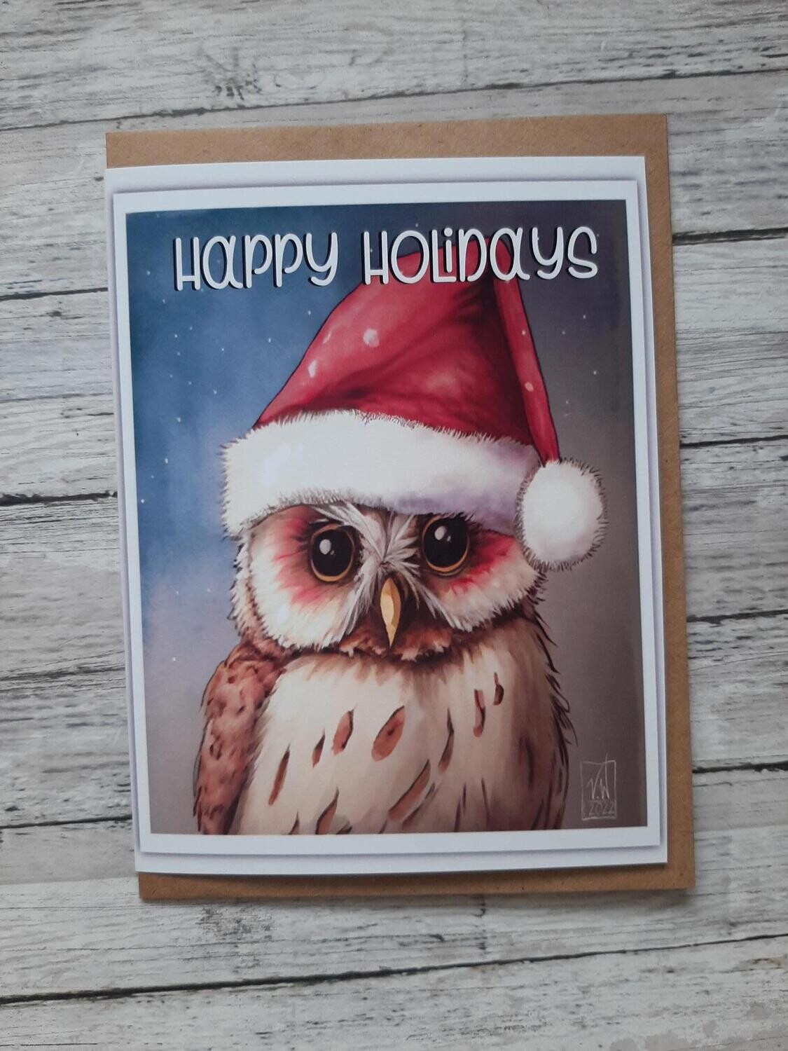 Santa Owl Happy Holidays card
