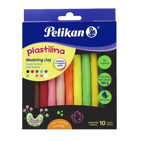 PLASTILINA PELIKAN C/10 BARRITAS NEON PZ