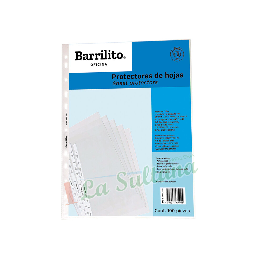 PROTECTOR DE HOJAS BARRILITO T.CARTA PHL100  C/100