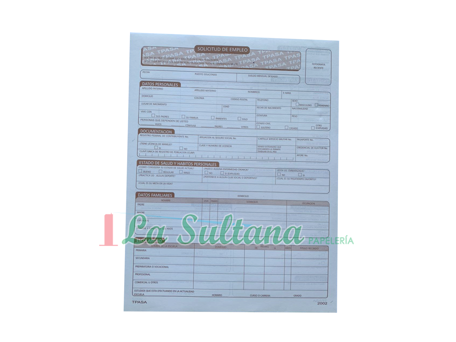 BLOCK SOLICITUD DE EMPLEO PINOS ALTOS C/25H