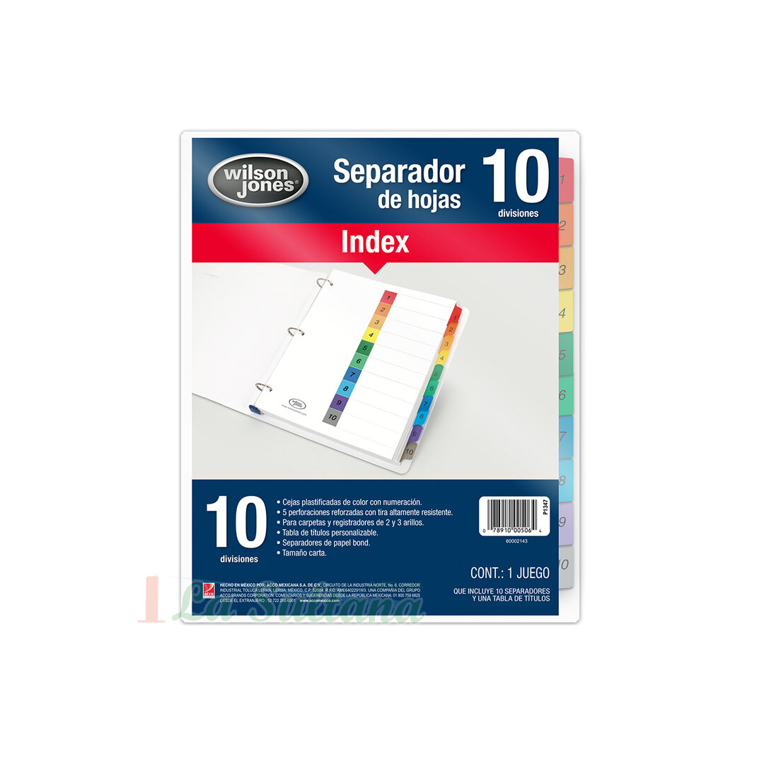 SEPARADOR DE HOJAS ACCO C/NUMERACION C/10 PZ