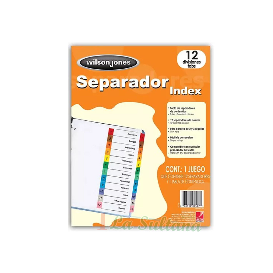 SEPARADOR DE HOJAS ACCO C/NUMERACION C/12 PZ