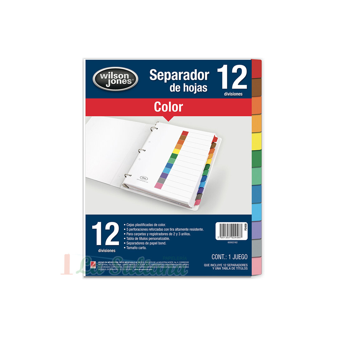 SEPARADOR DE HOJAS ACCO S/NUMERACION C/12 PZ