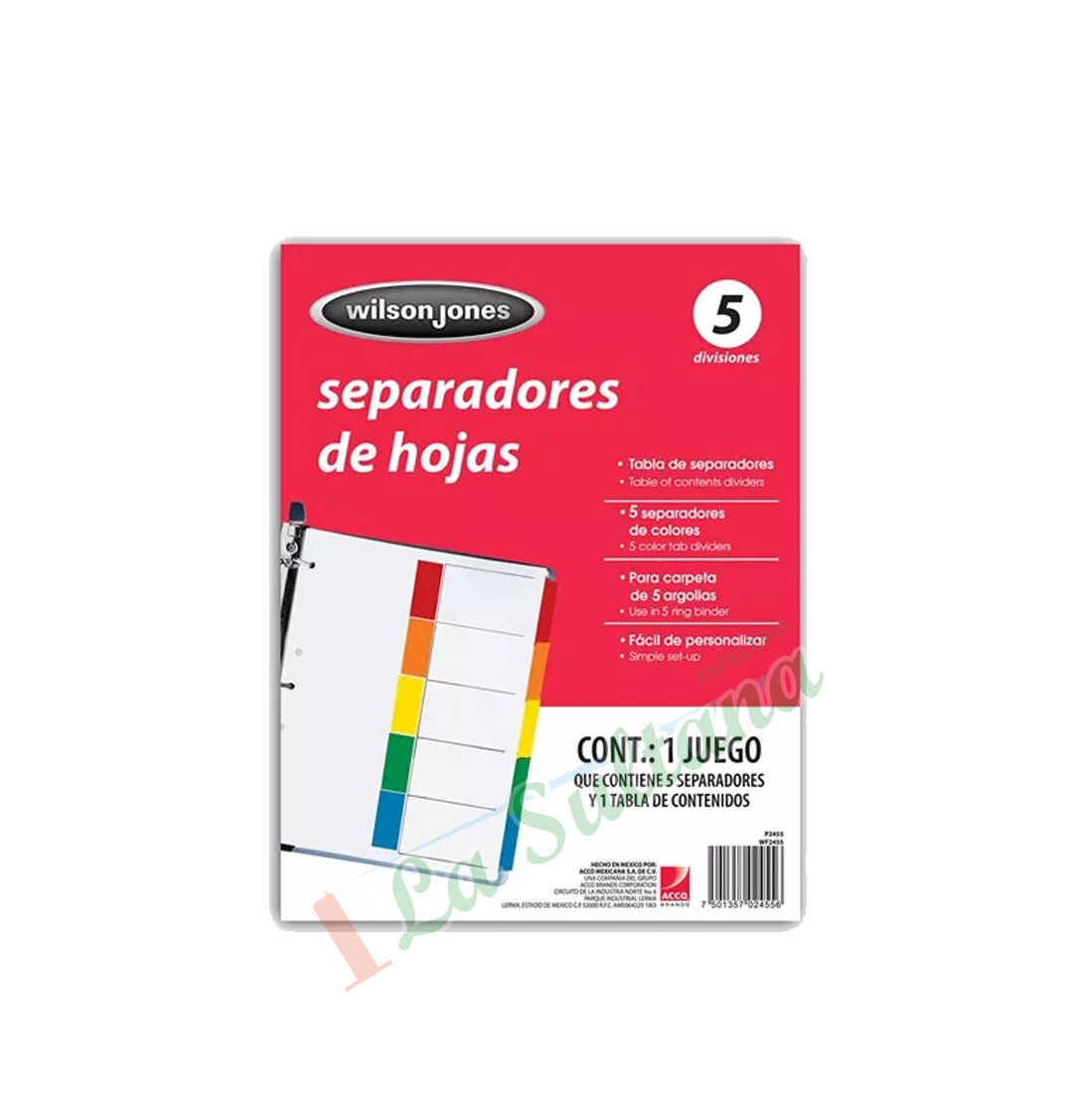 SEPARADOR DE HOJAS ACCO S/NUMERACION C/5 PZ