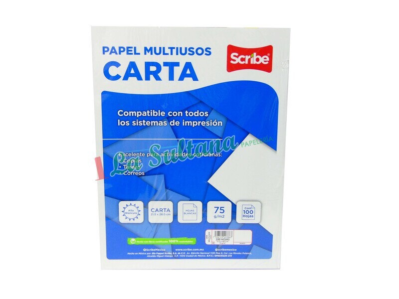 HOJA SCRIBE CLASICO BLANCO CARTA C/100H