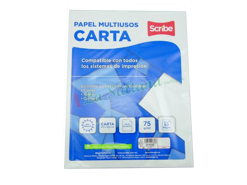 HOJA SCRIBE CLASICO BLANCO CARTA C/50H