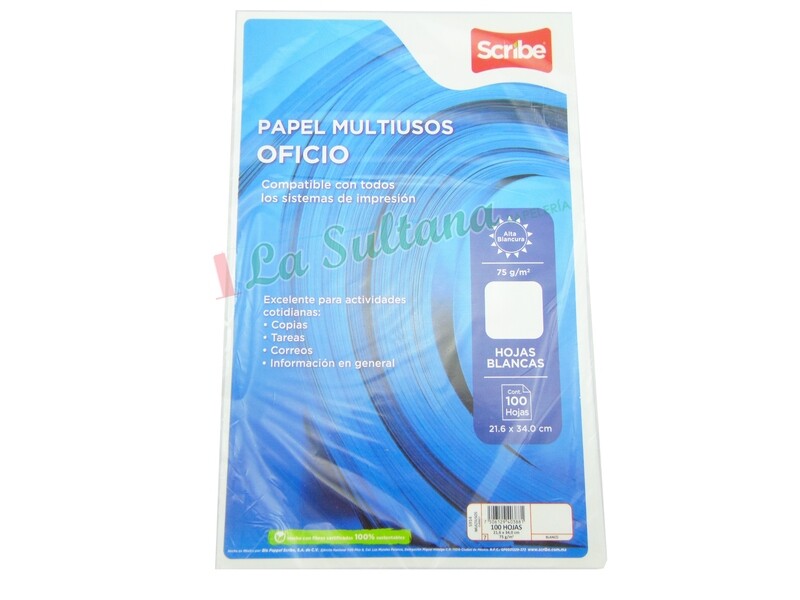 HOJA SCRIBE CLASICO BLANCO OFICIO C/100H