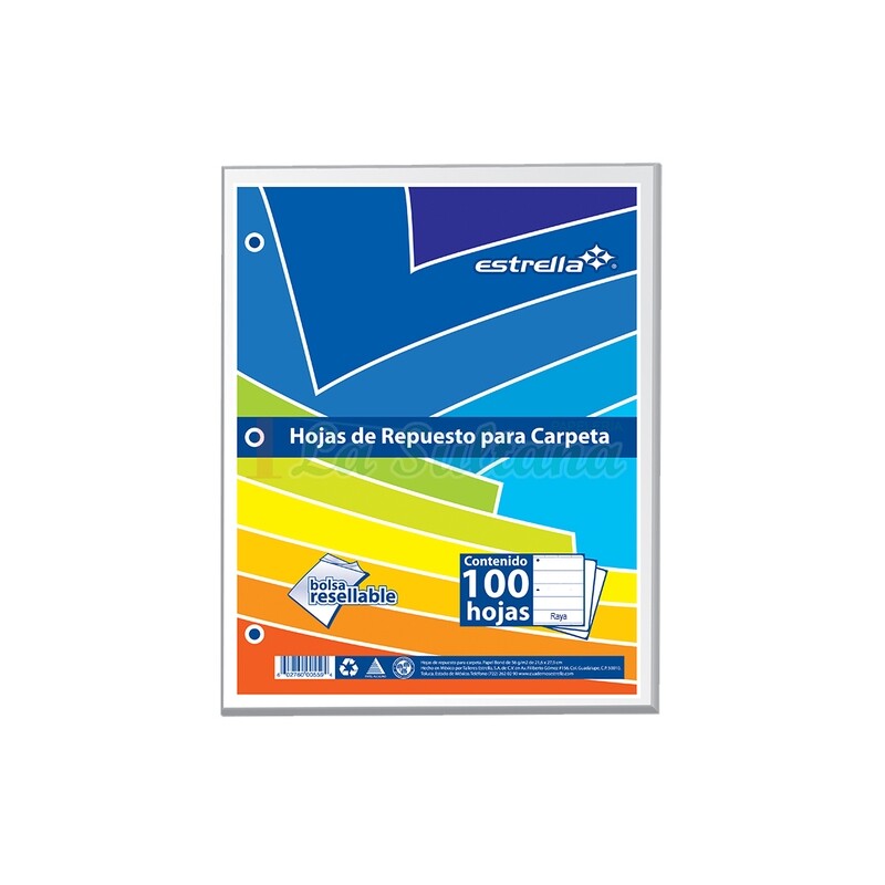 HOJAS P/CARPETA ESTRELLA RAYA C/100H PZ