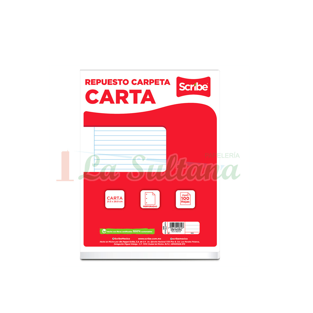 HOJAS P/CARPETA SCRIBE RAYA C/100H PZ