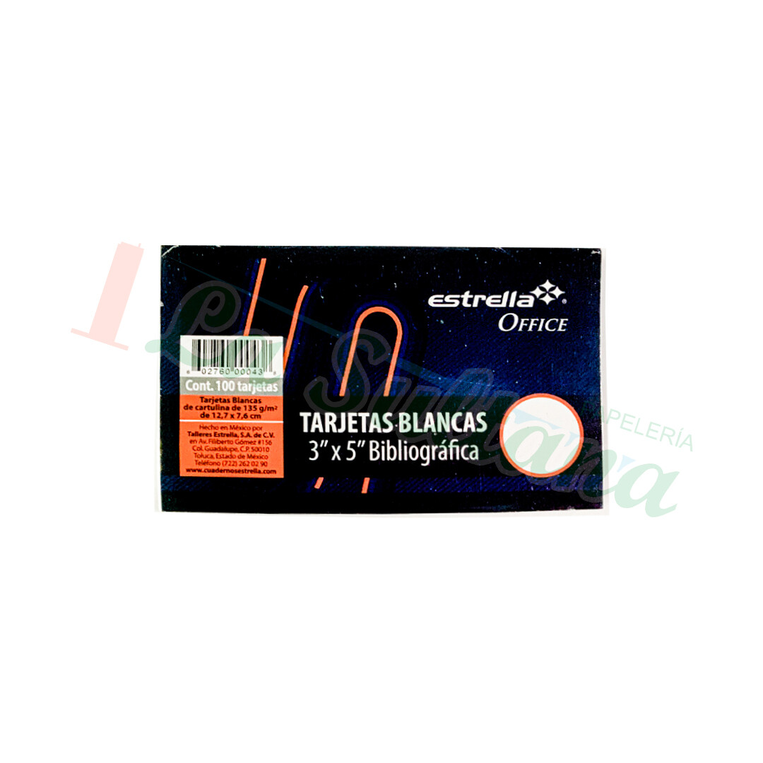 TARJETAS 3 X 5 BCO. BIBLIOGRAFICA C/100
