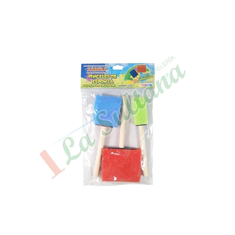 PINCEL ESPONJA PLANO SURTIDO C/3 PZ
