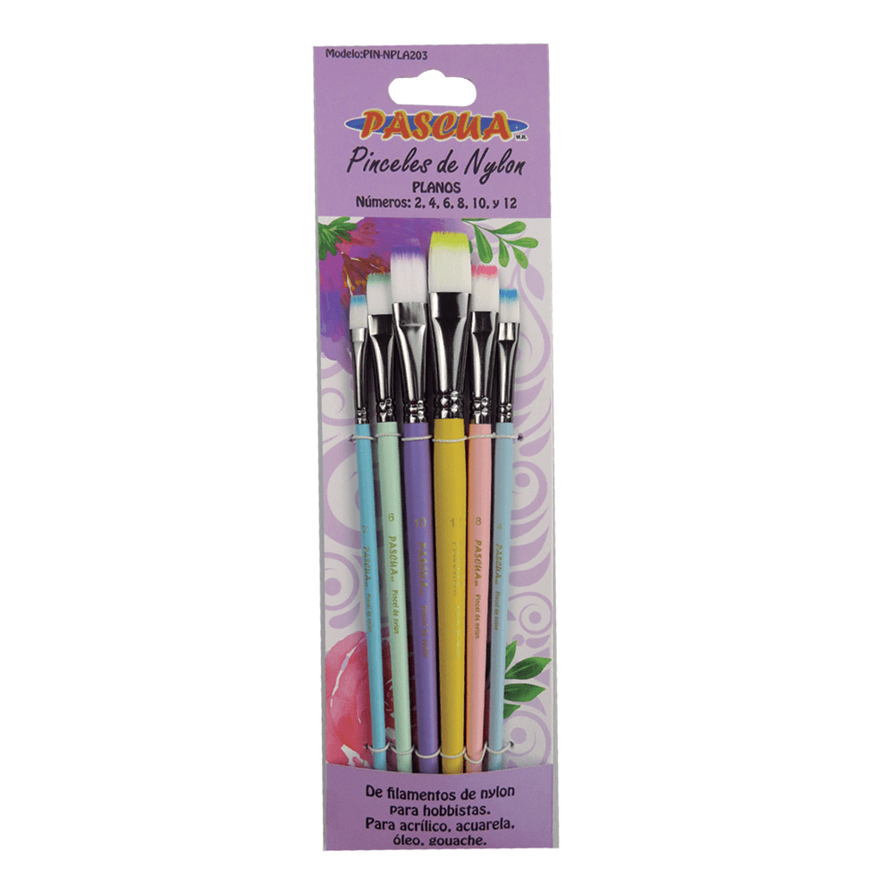 PINCELES PLANOS NYLON PASCUA C/6
