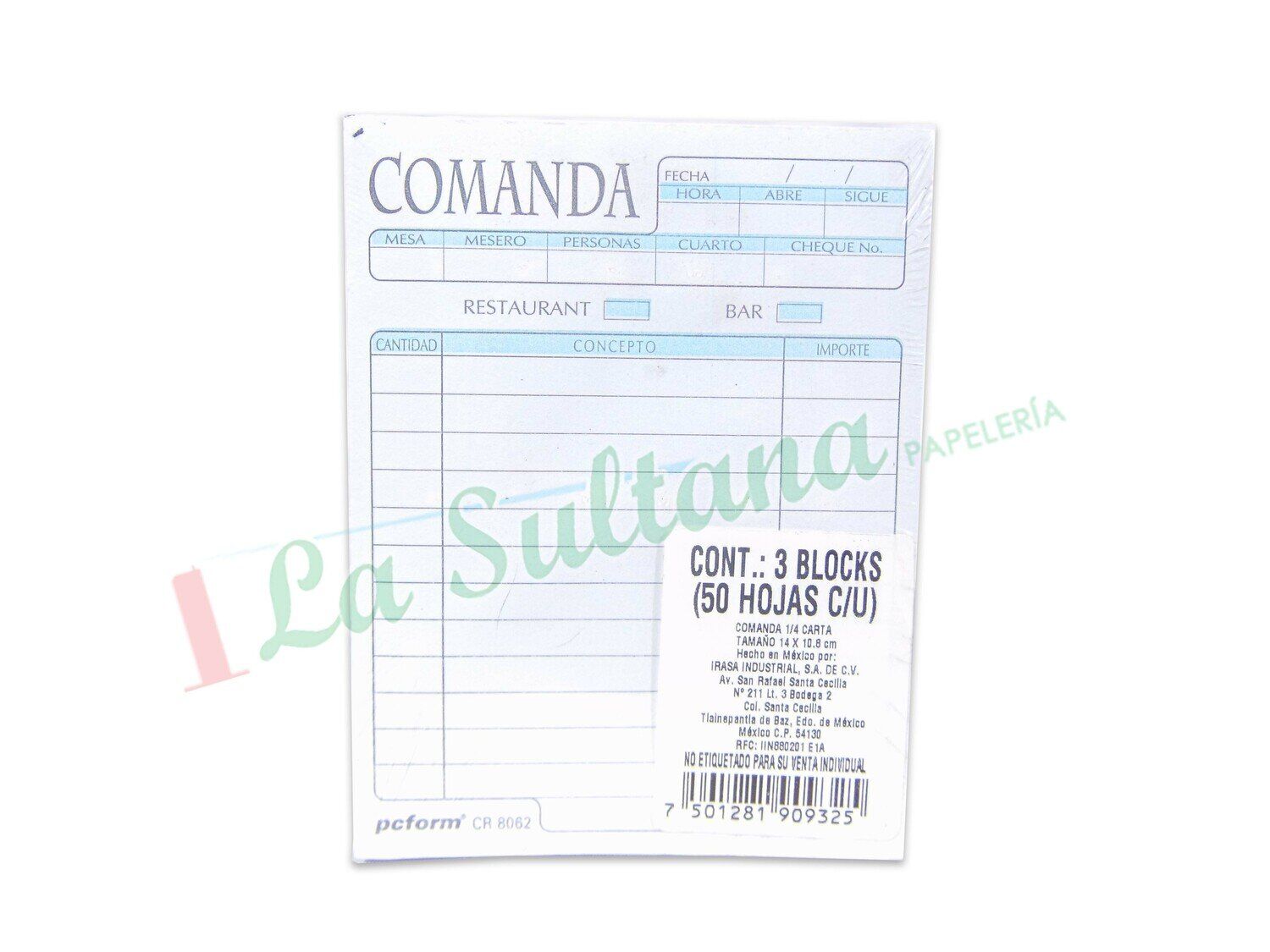 COMANDA PINOS AUTOCOPIANTES FOLIADA C/25 JGO PZ