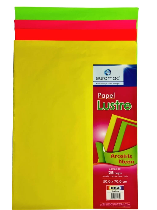 PAPEL LUSTRE ARCOIRIS NEON C/25H