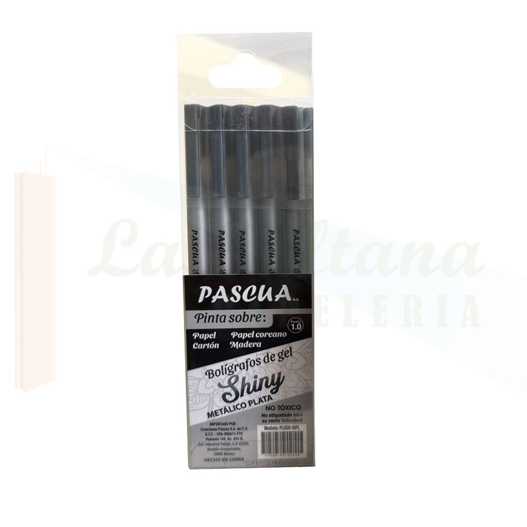 PLUMA GEL SHINY ORO/PLATA C/10
