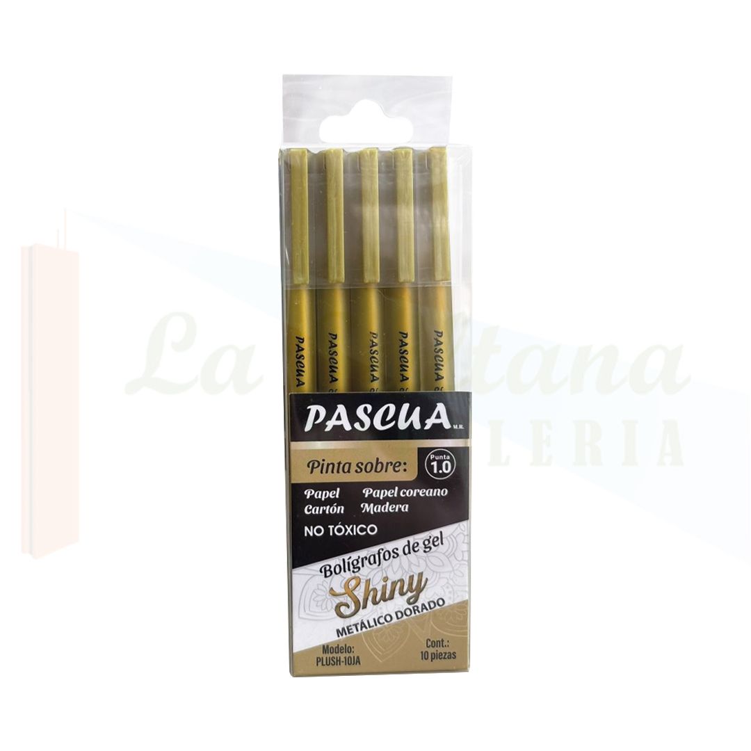 PLUMA GEL SHINY ORO/PLATA C/10