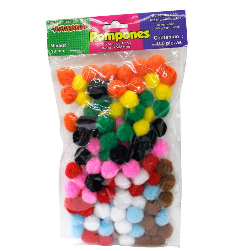 POMPONES PASCUA 19MM SURTIDO C/100 PZS