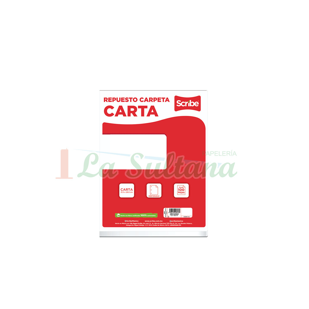 HOJAS P/CARPETA SCRIBE BLANCO C/100H PZ