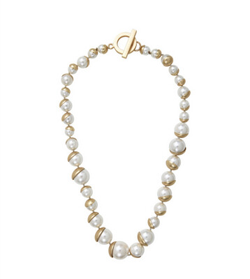 Collier ATHENA perles nacre blanche couronnées de doré