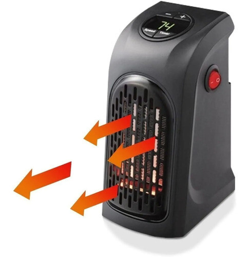 Calefactor Mini 220v Potencia 400w 15°-32° Mide 10,5x8x16cm, Color: Negro