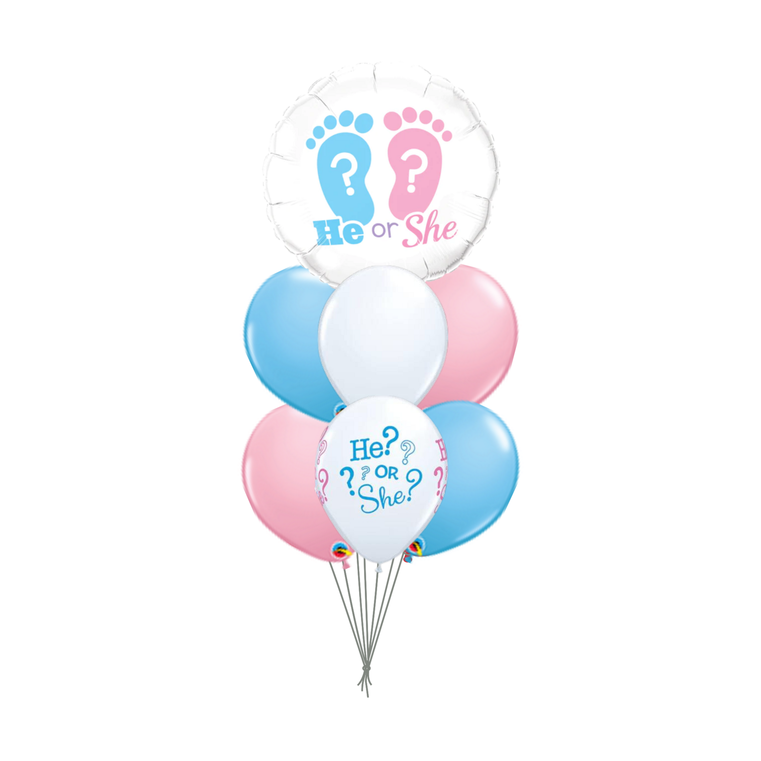 Gender Reveal Balloon Bouquet, Foil choice: Foot Prints He or She