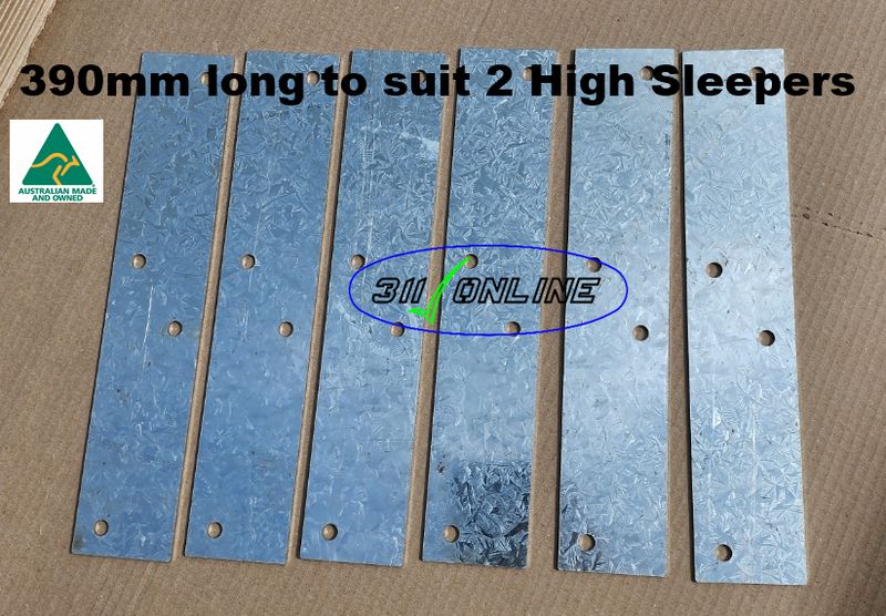 (250) Center Galv Strap 390 Long to suit 2 Hardwood Sleepers (75mm Wide with 11mm Holes)