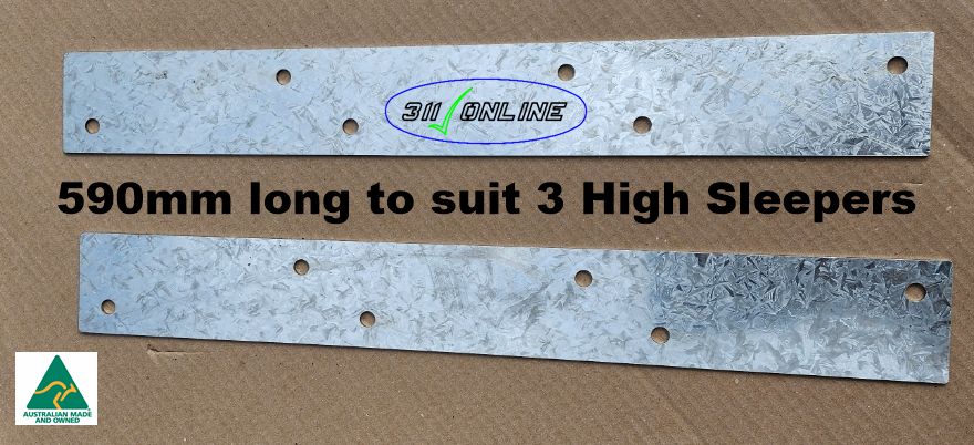 (256) Center Galv Strap 590 Long to suit 3 Hardwood Sleepers (75mm Wide with 11mm Holes)