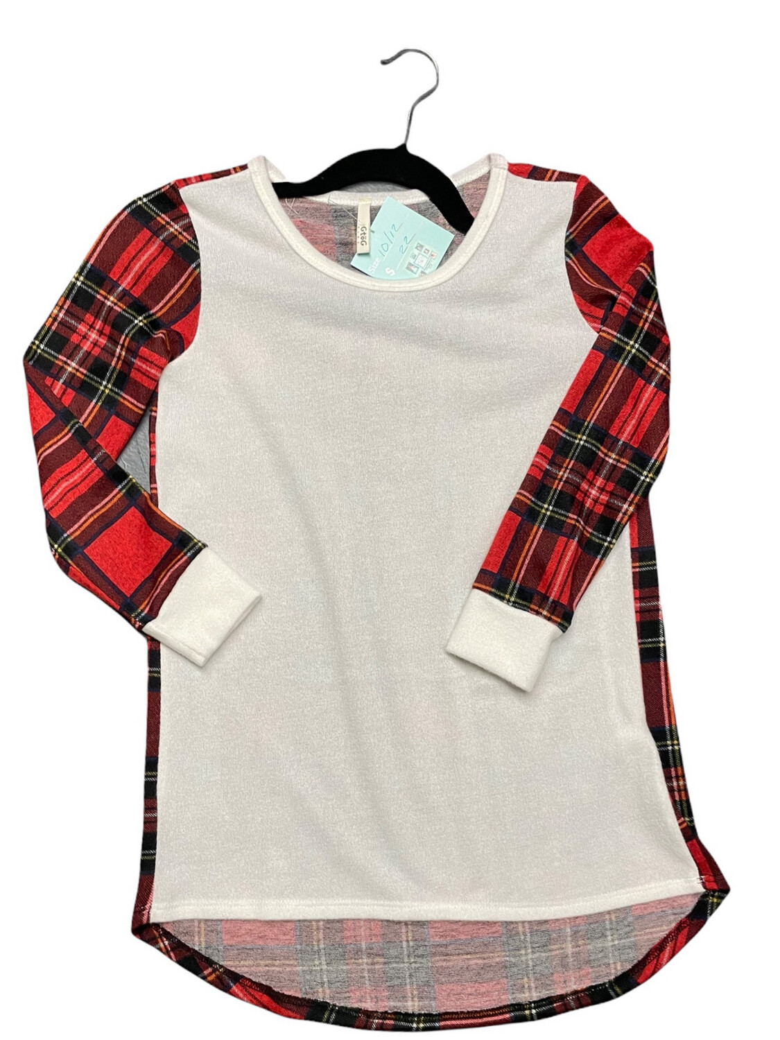 Plaid Sleeve And Back White Sweater