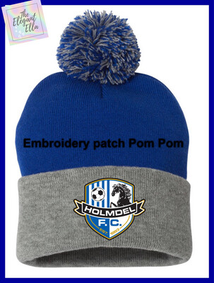 Holmdel HFC Embroidery Patch Royal And Gray Pom Pom Hat