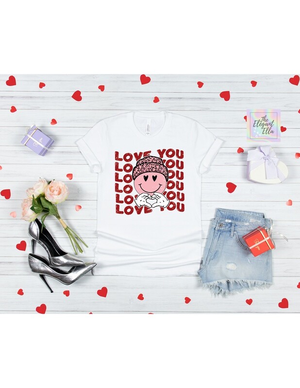 retro LOVE YOU Smiley face Valentine shirt