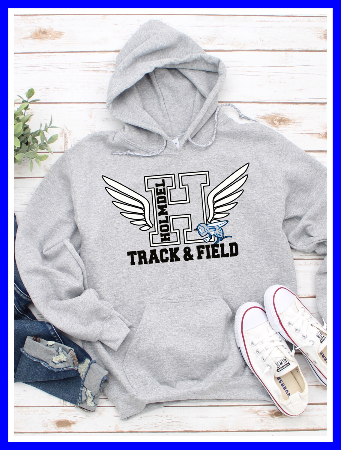 Heather Gray Holmdel Track &amp; Field Sweatshirt- premium brand Bella Canvas