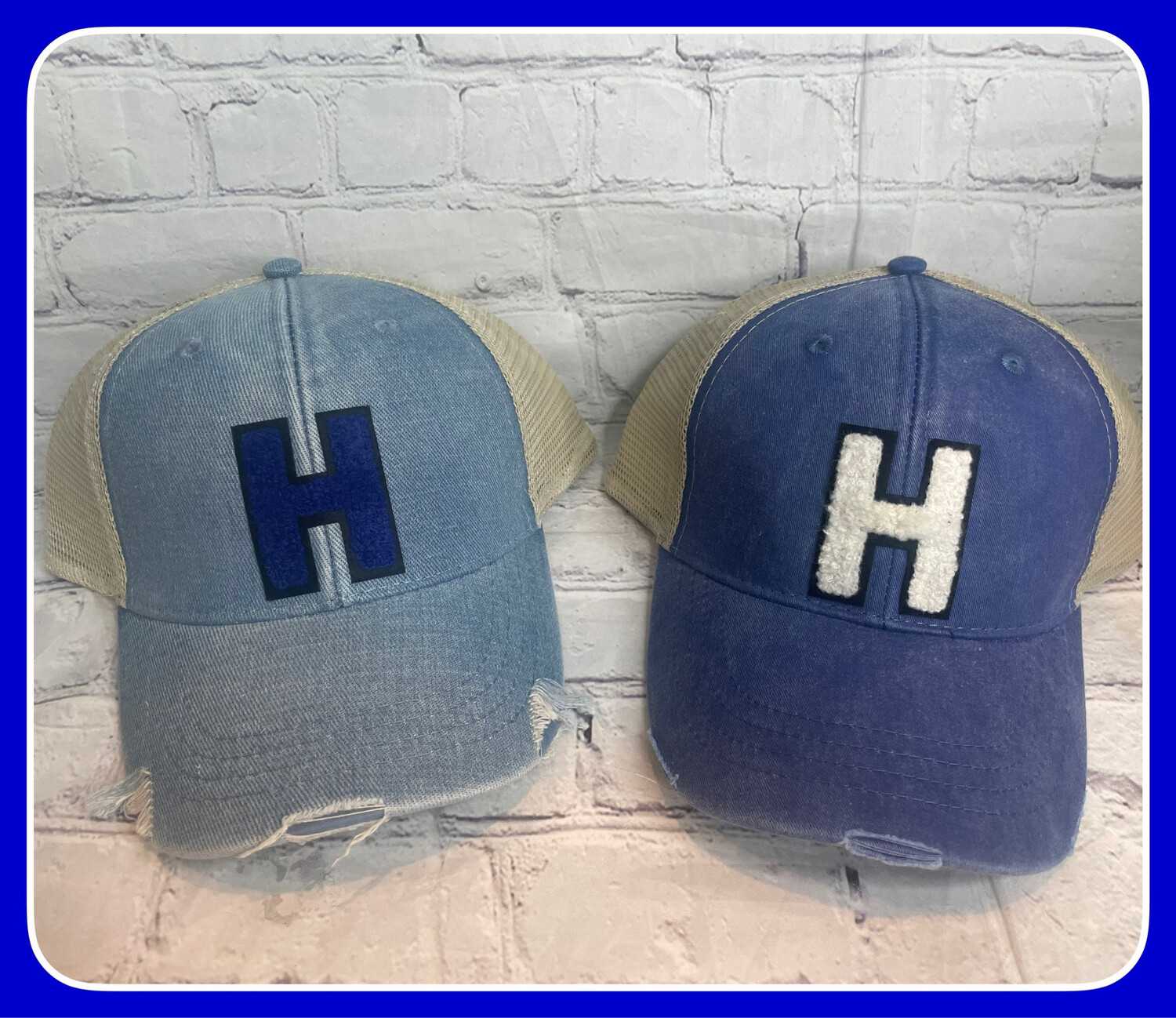Denim Chenille H Distressed H Hat