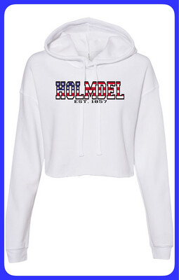 Holmdel - American Flag White CROPPED ADULT pullover HOODIE