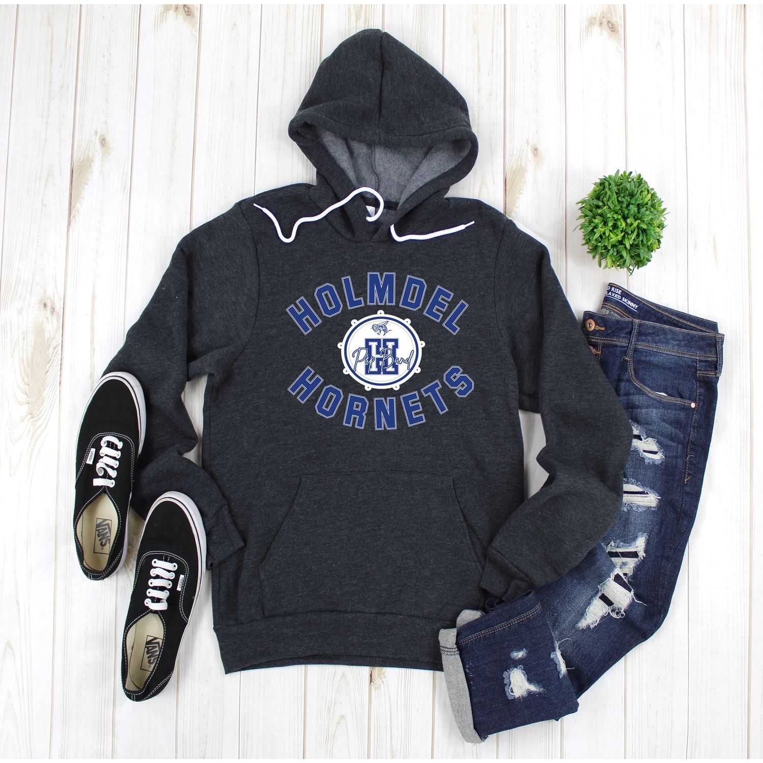 HOLMDEL HORNETS Pep Band Dark HEATHER Grey Hoodie