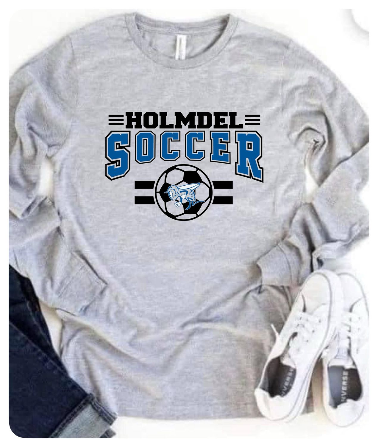 Holmdel Soccer LONG SLEEVE T shirt- Heather Gray- Bella &amp; Canvas