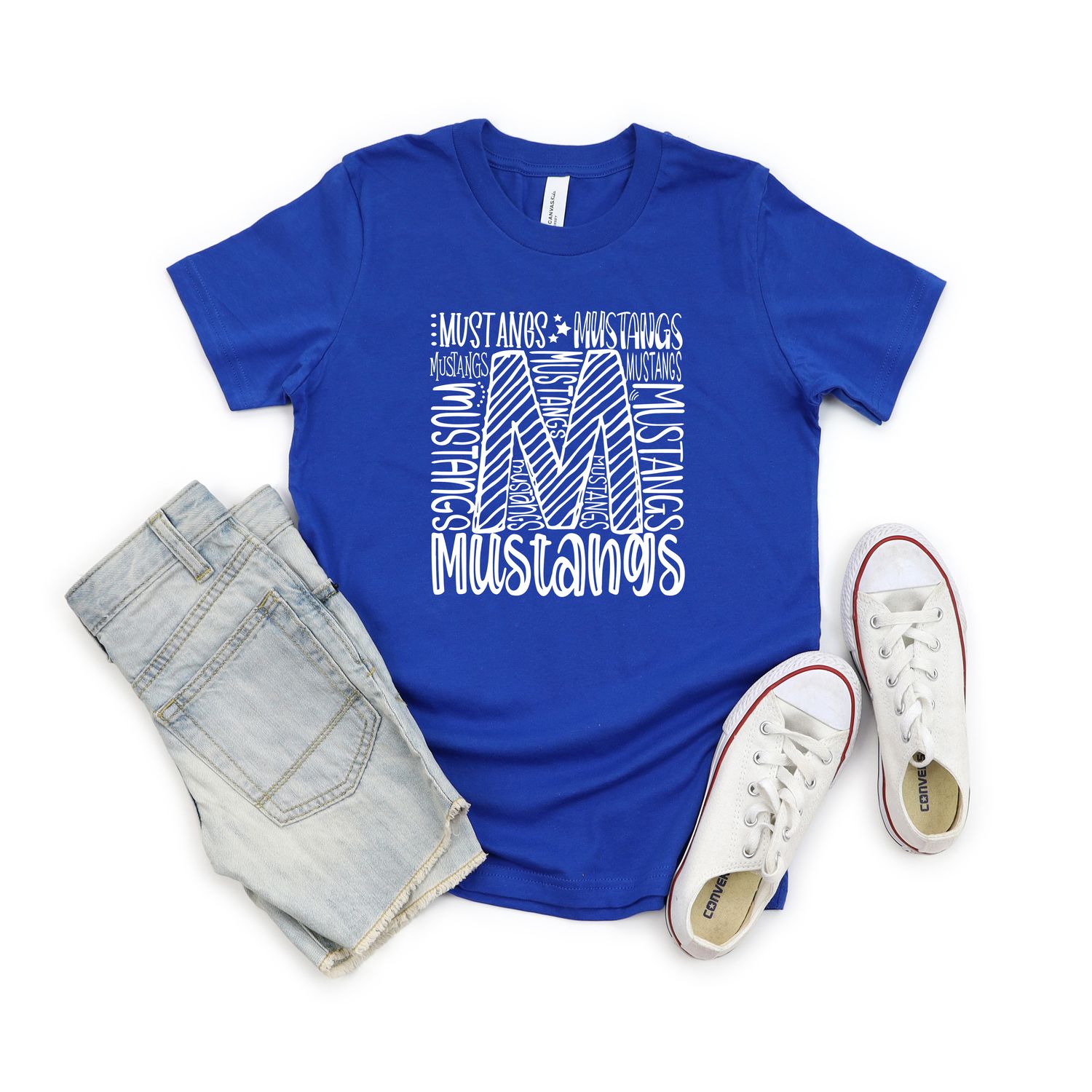 Mustangs Royal Blue Typography  T-shirt