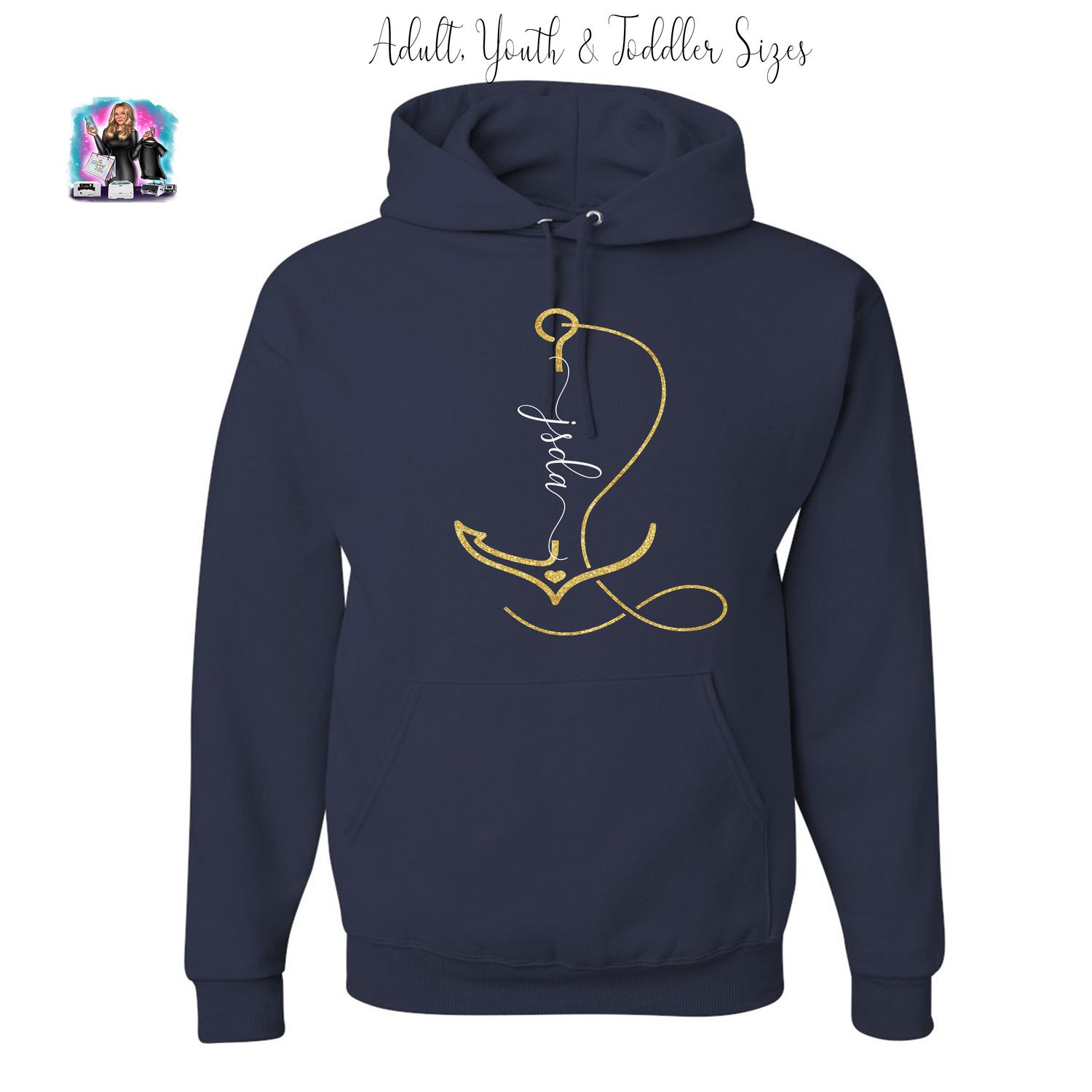 JSDA NAVY  ANCHOR HOODED Sweatshirt Adult- Youth-Toddler