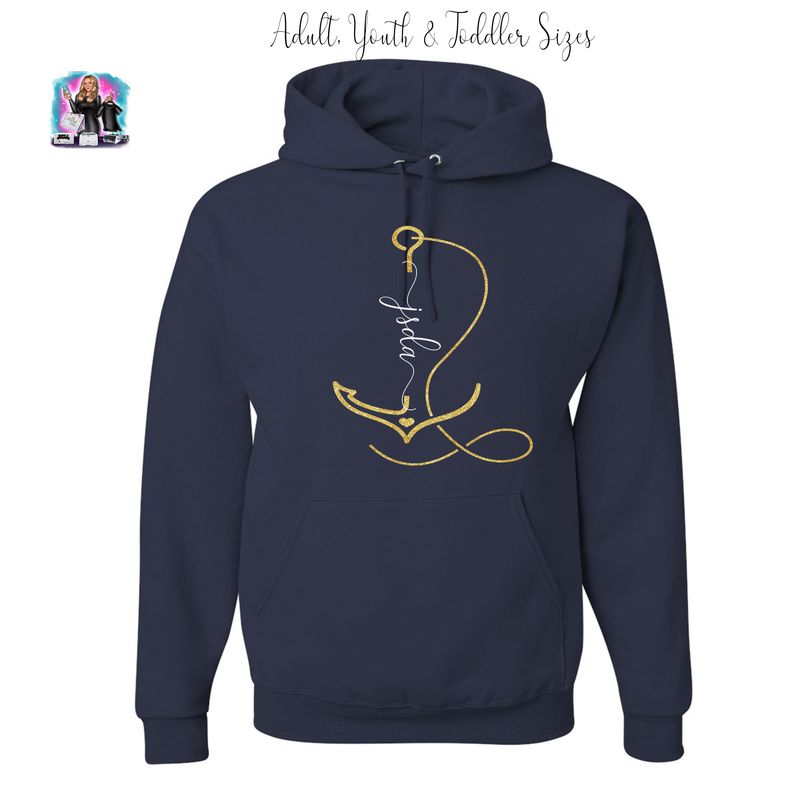 JSDA NAVY  ANCHOR HOODED Sweatshirt Adult- Youth-Toddler