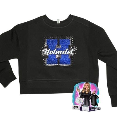 HOLMDEL Glitter &amp; Rhinestone Hoodie or cropped crewneck