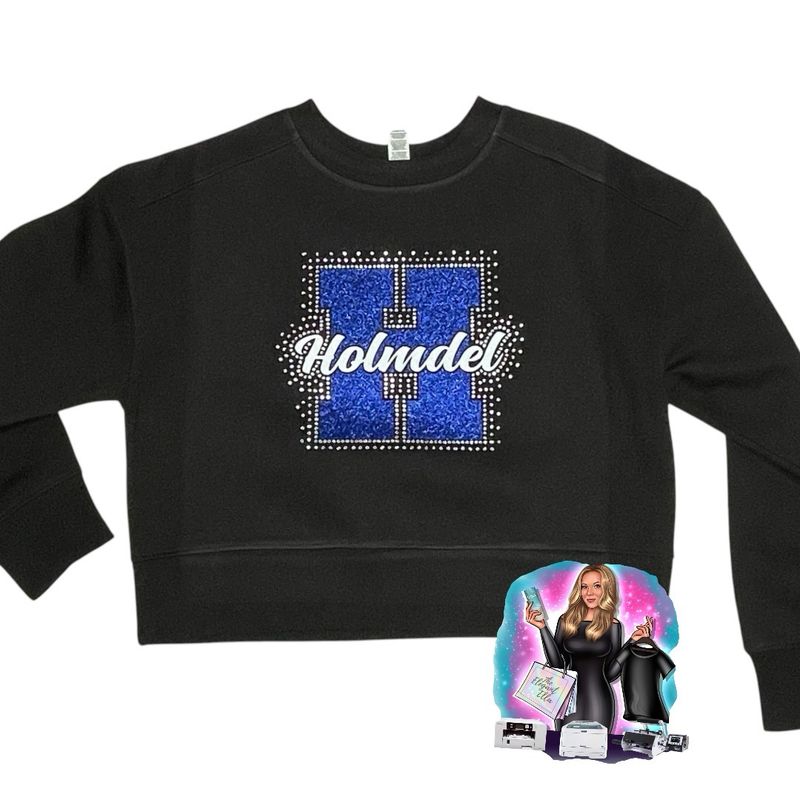 HOLMDEL Glitter &amp; Rhinestone Hoodie or cropped crewneck