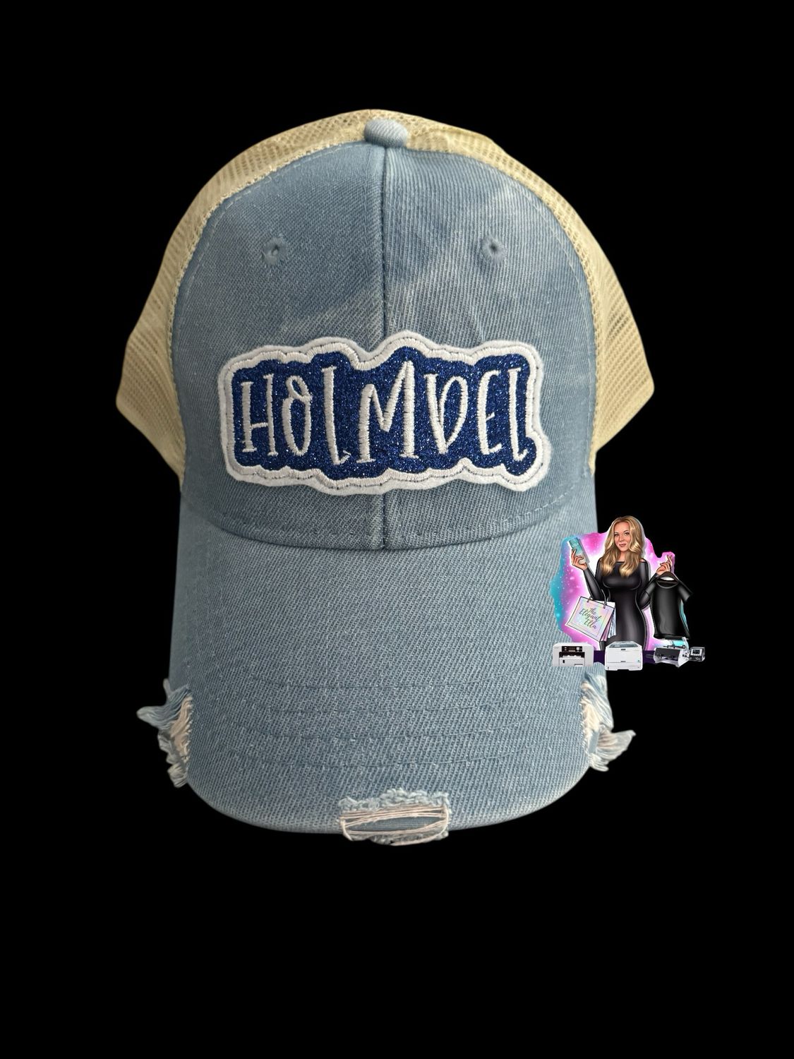 Distressed Holmdel- Embroidery And Glitter Hat