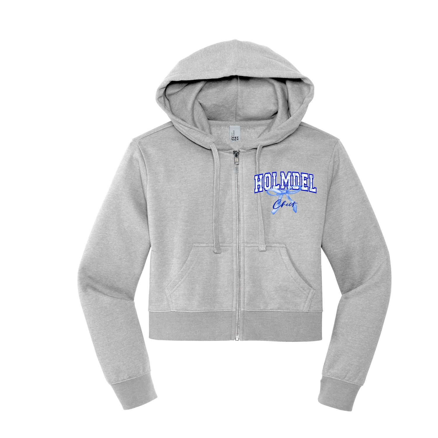 Holmdel HFA WHITE Cheer coquette bow CROPPED ZIP UP sweatshirt