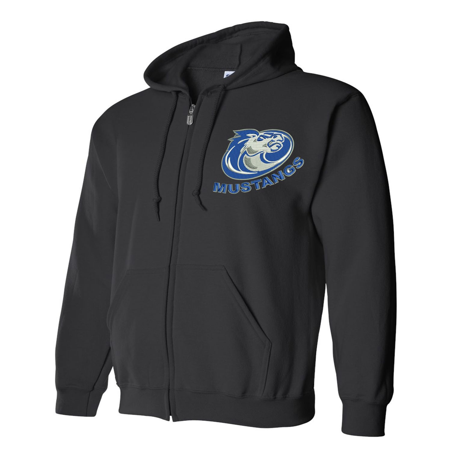 Embroidered Mustang Logo- Black full Zip Sweatshirt
